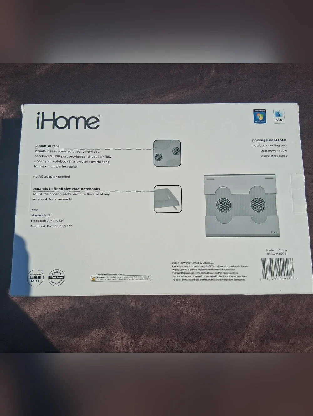 NWT IHome Notebook Cooling Pad For Mac